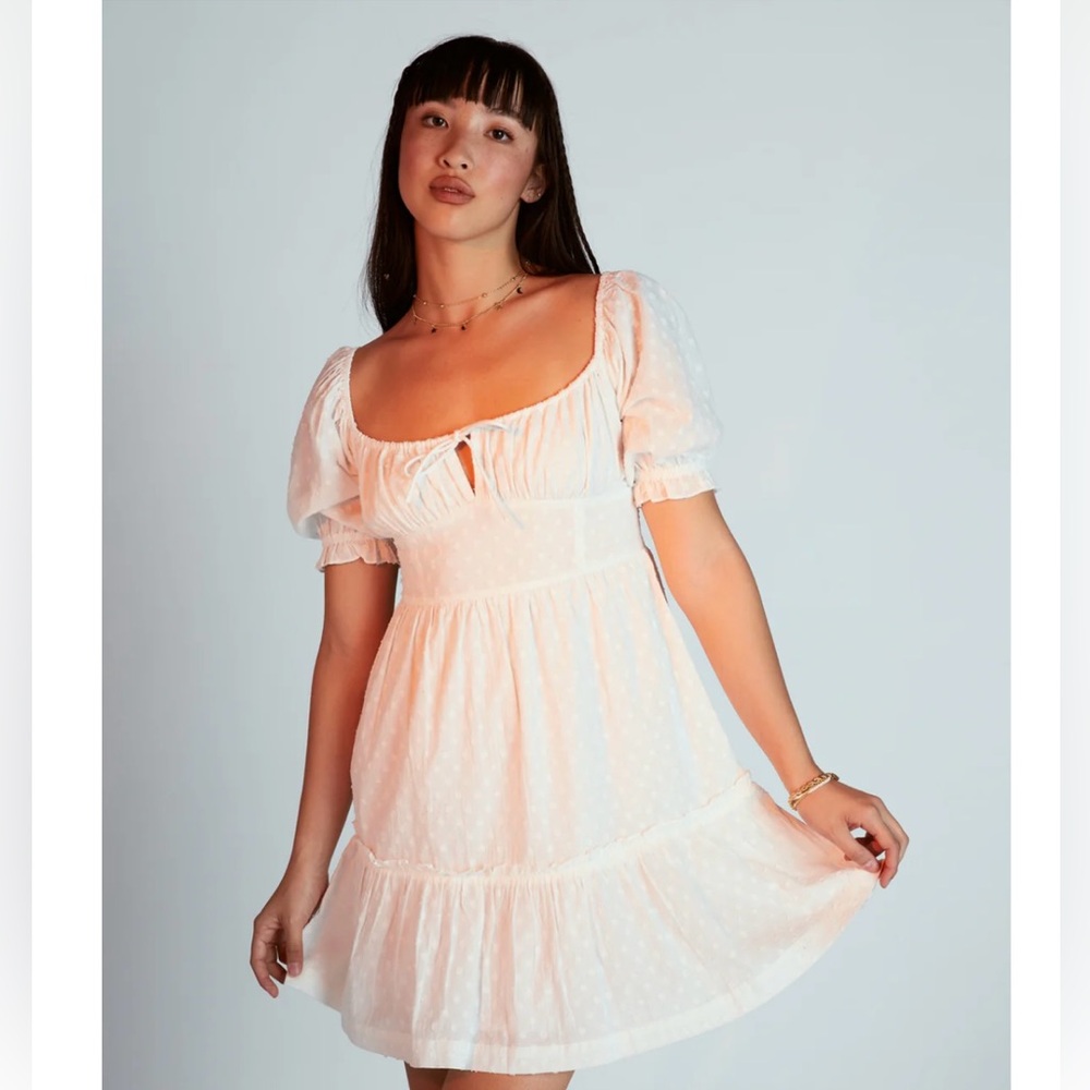 ROXY Chloe Kim Daydream Mini Dress, Y2K/ babydoll style, small, white